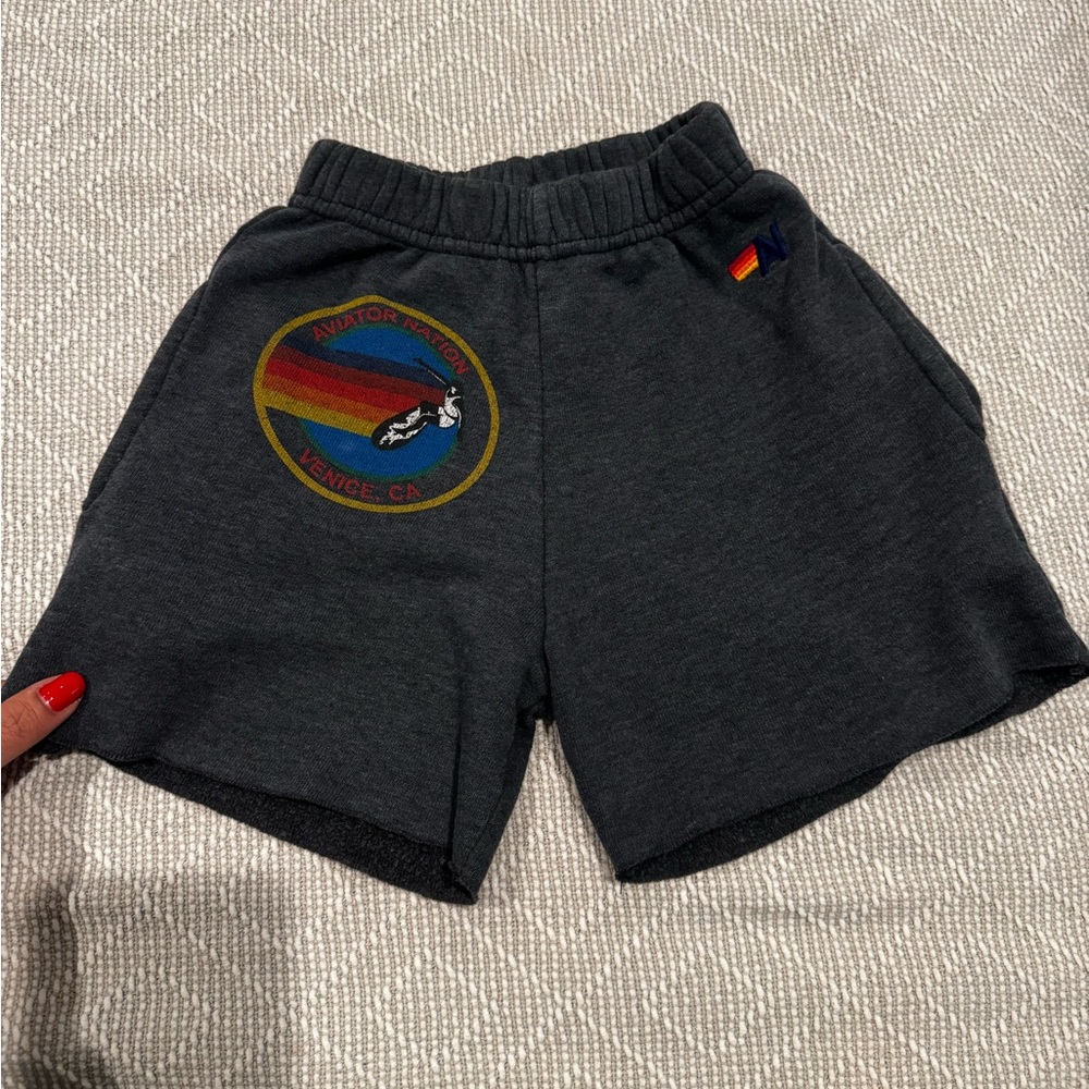 Aviator Nation Charcoal Gray Kids Shorts with Rainbow Patch